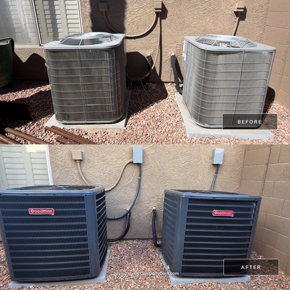 Before and after residential HVAC system replacement