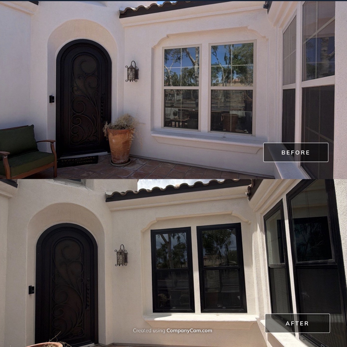 Before and after replacement windows installed on an Arizona home